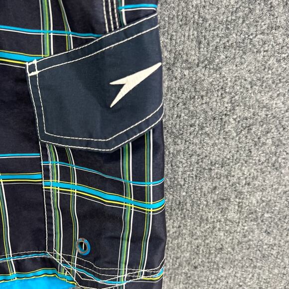 Speedo Swim Trunks Mens Large Black Blue Plaid Comfort Drawstring Lined - Picture 4 of 10